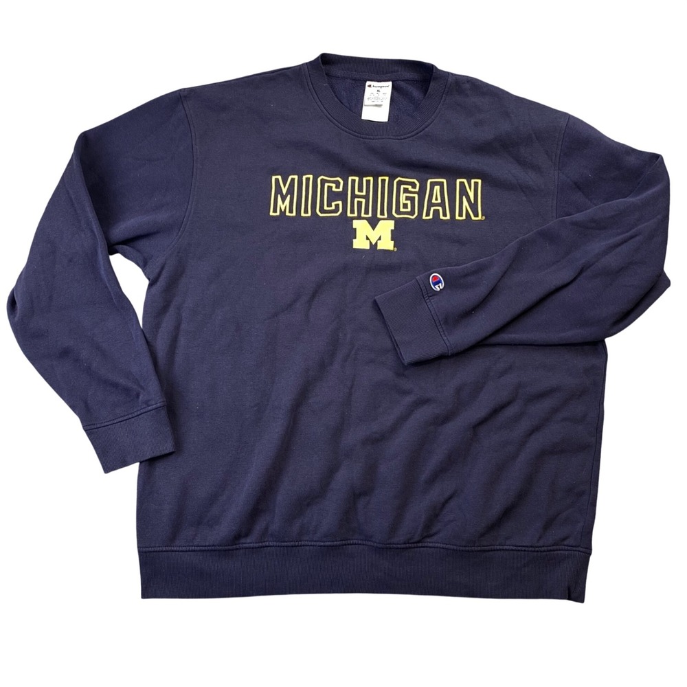 Champion Michigan Wolverines Sweatshirt Mens XL Navy Blue Maize Embroidered NCAA